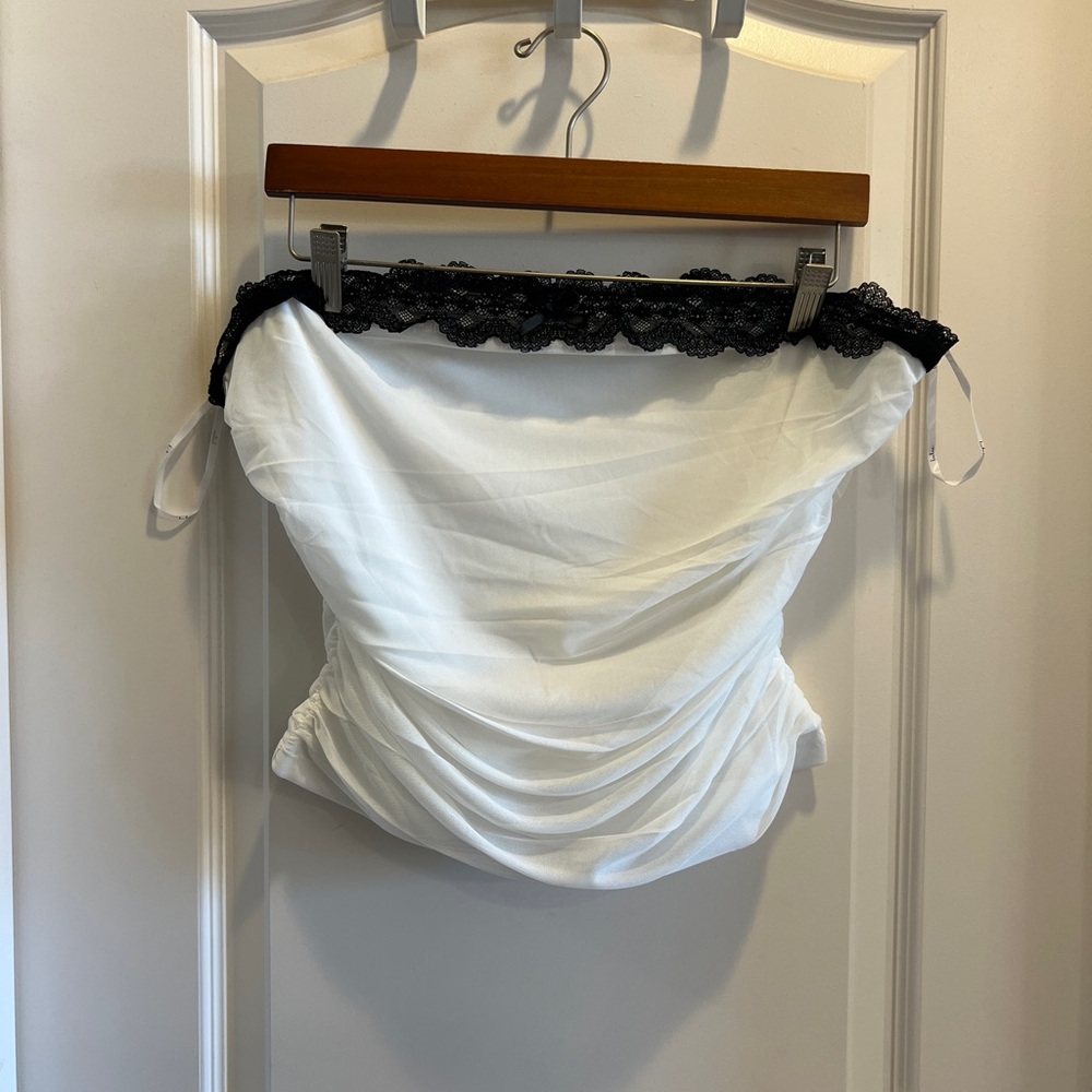 Elegant White Top with Black Lace Trim